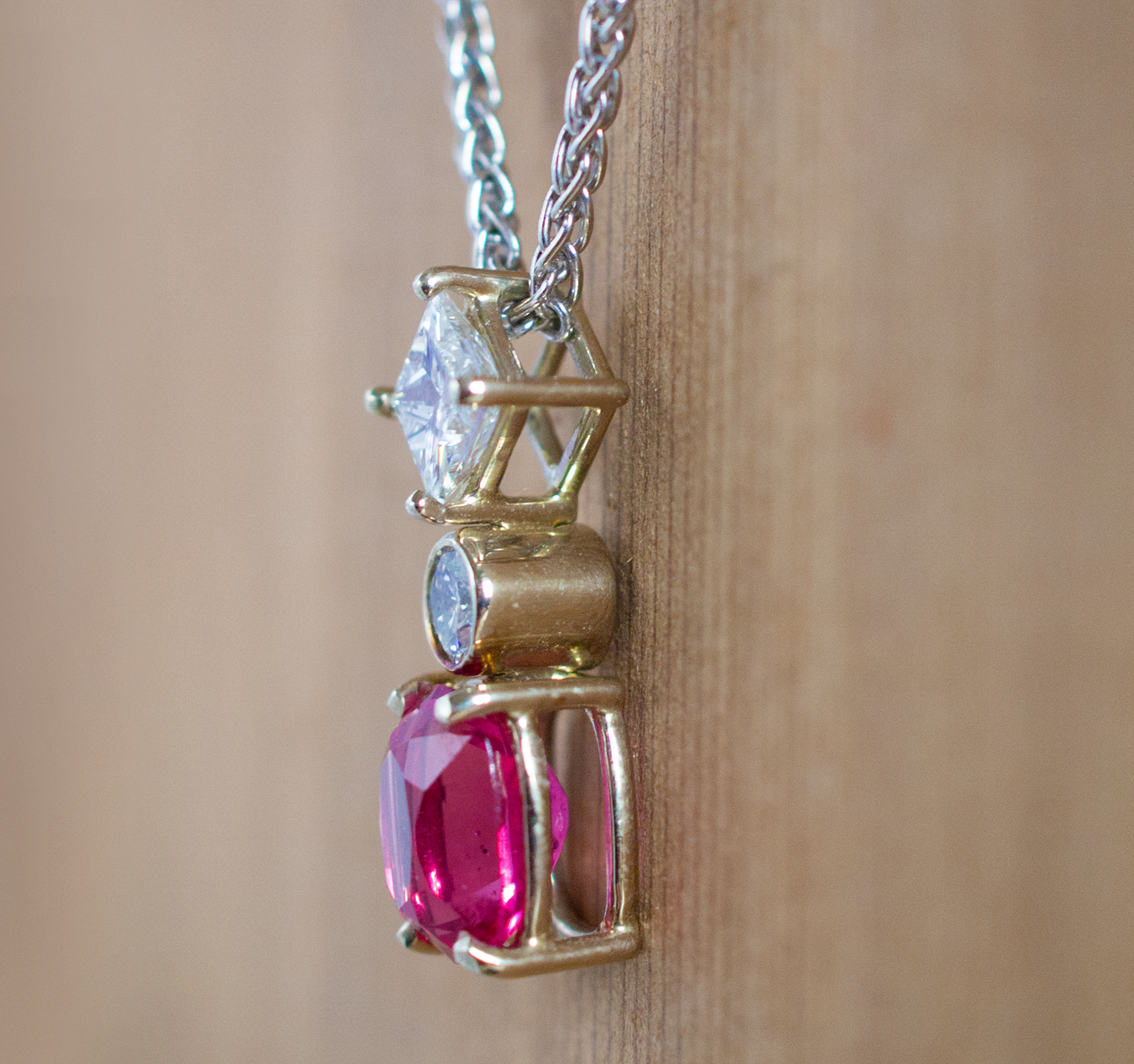 18kt White Gold, Pink Spinel, and Diamond Pendant