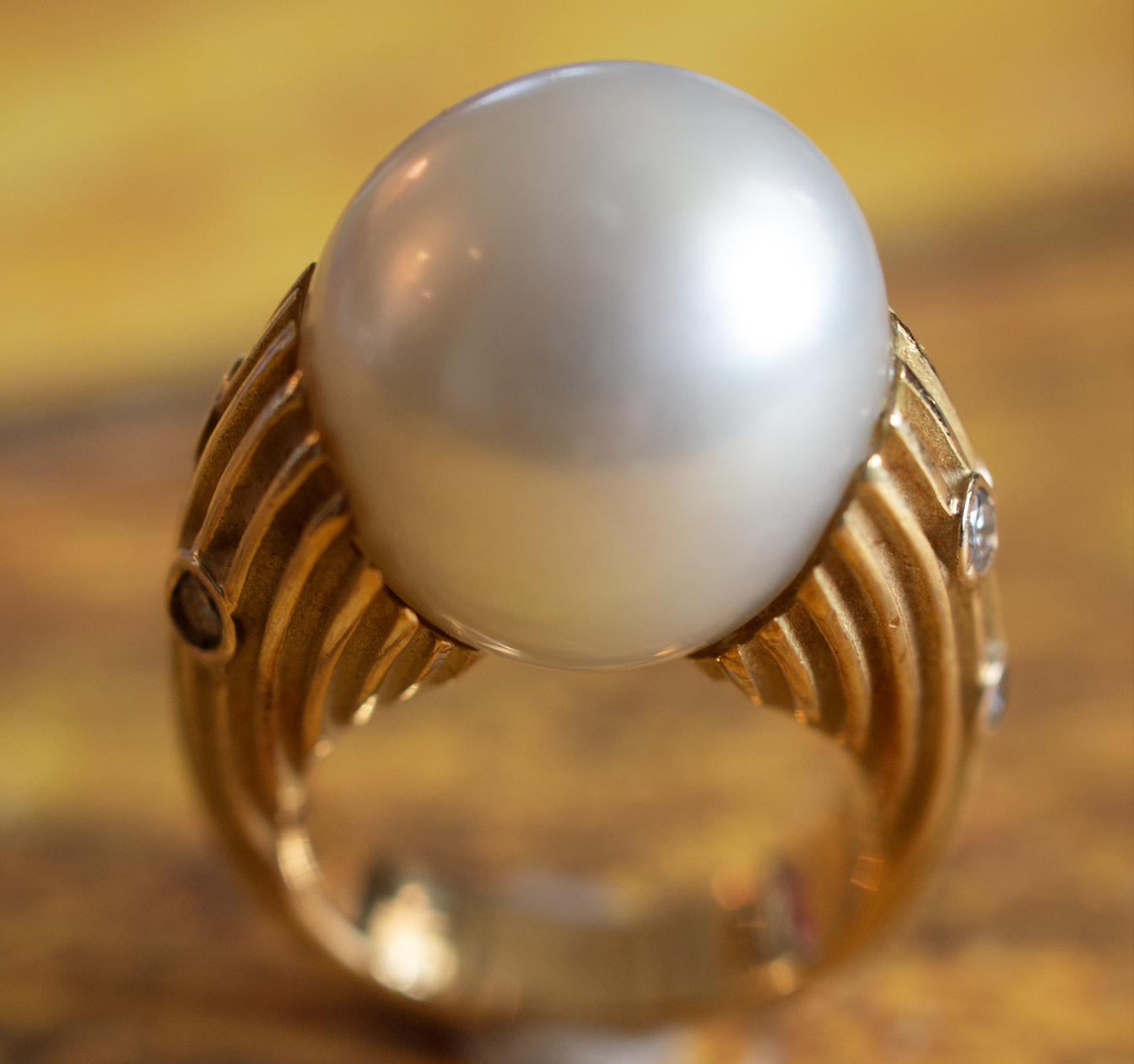 18K South Sea Pearl Ring with Diamonds