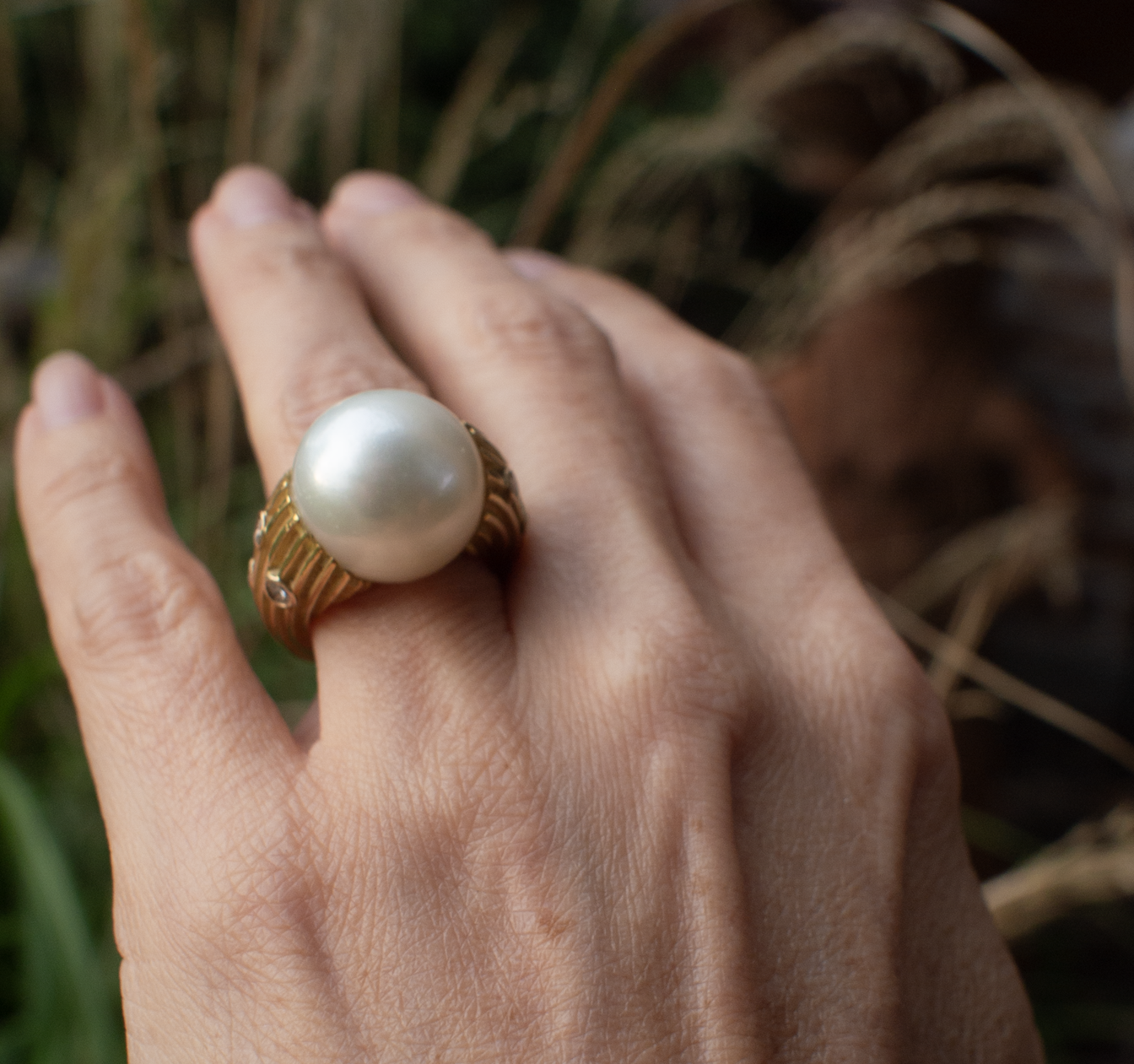 18K South Sea Pearl Ring with Diamonds