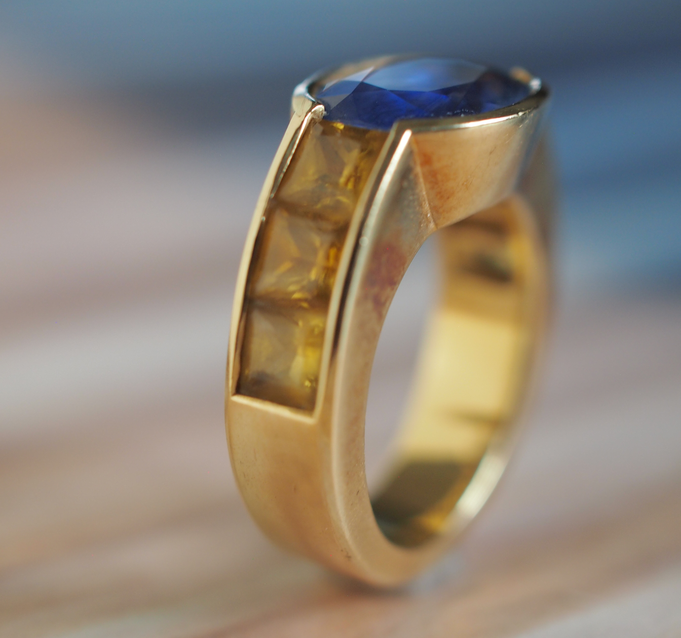 Blue & Yellow Sapphire Ring, 18K gold