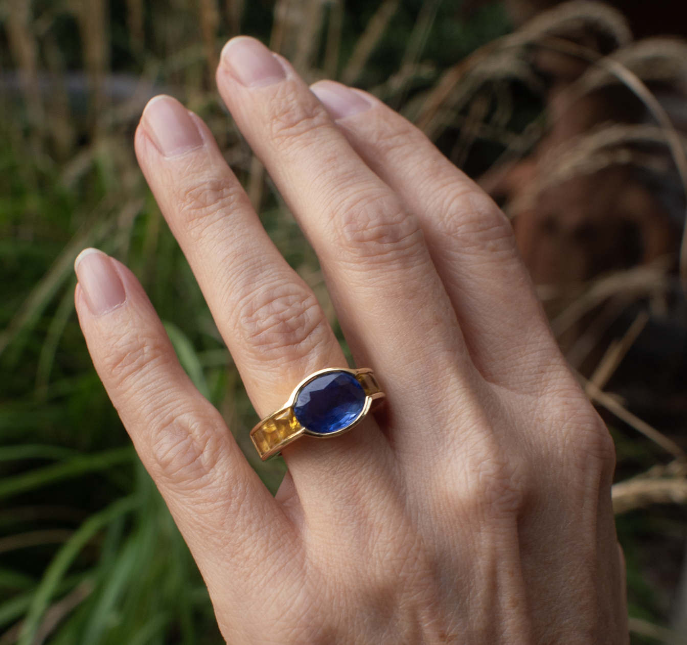 Blue & Yellow Sapphire Ring, 18K gold