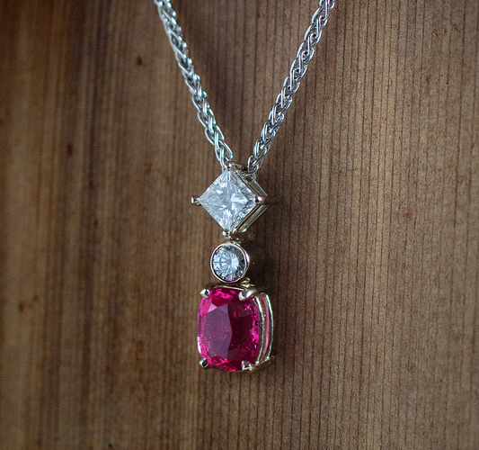 18kt White Gold, Pink Spinel, and Diamond Pendant