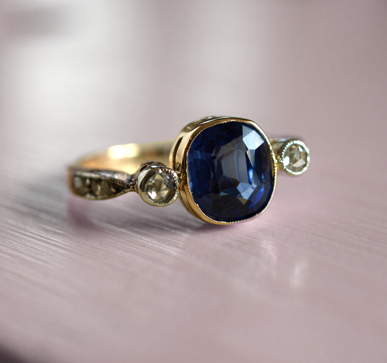 Antique Edwardian/Art Deco Sapphire and rose cut diamond ring