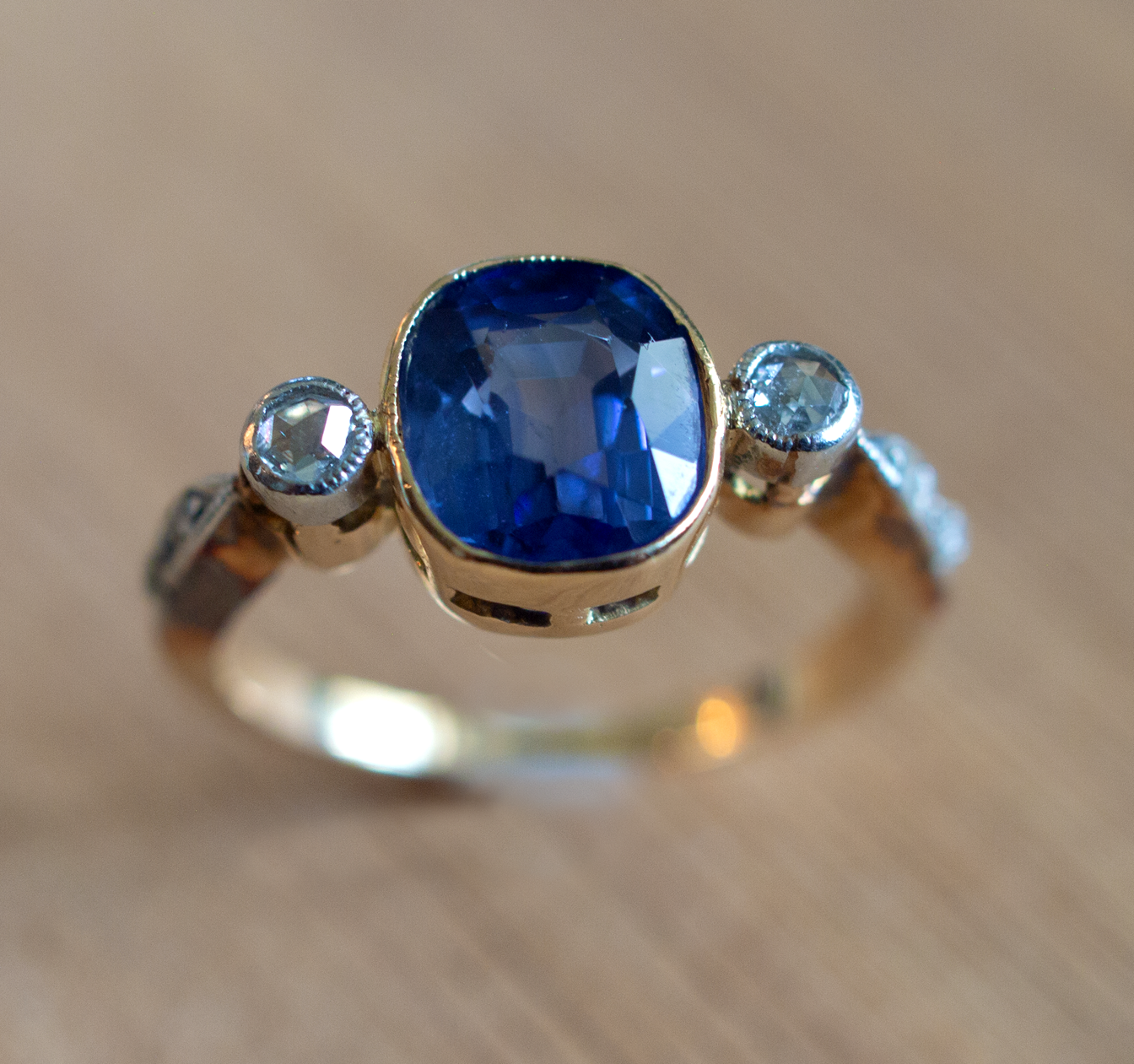 Antique Edwardian/Art Deco Sapphire and rose cut diamond ring