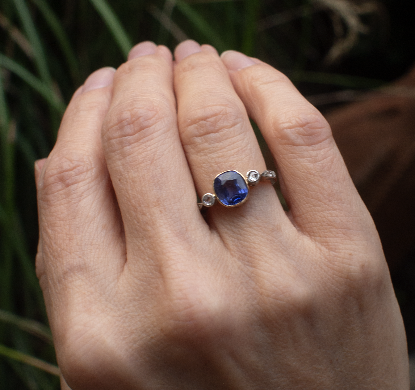 Antique Edwardian/Art Deco Sapphire and rose cut diamond ring